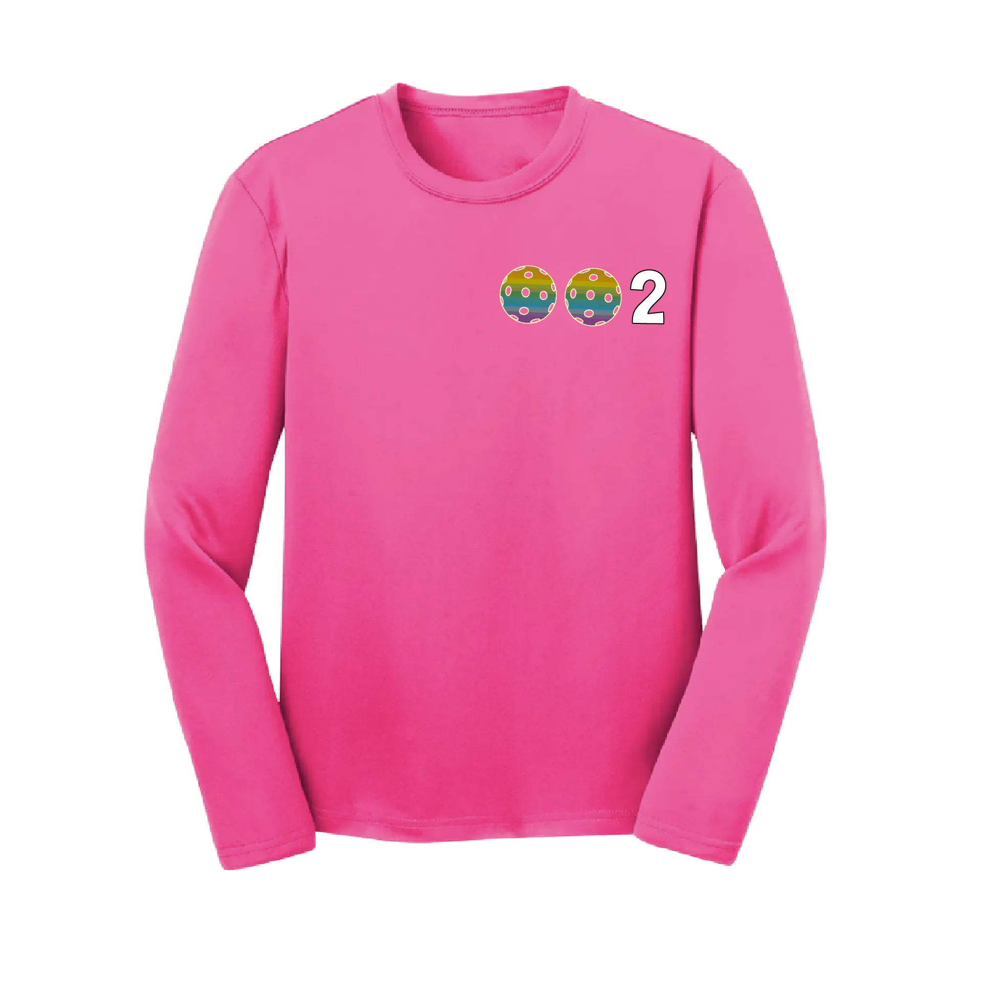 002 Pickleball (Colors Purple Rainbow Pink) | Youth Long Sleeve Pickleball Shirts | 100% Polyester