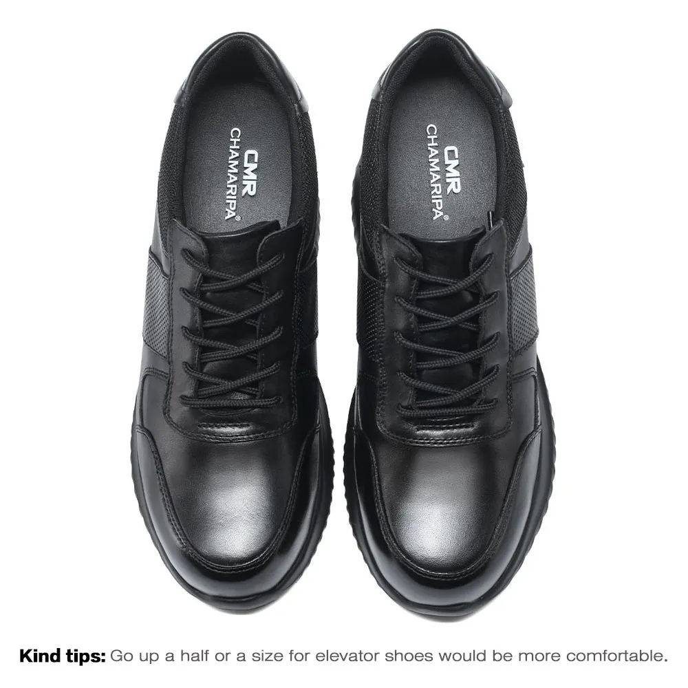 10 CM/3.94 Inches CMR CHAMARIPA Men's Black Elevator Sneakers - Genuine Leather Shoes for 10cm Height Increase