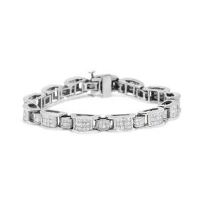 14K White Gold 5.0 Cttw Princess Cut Diamond Invisible Set Alternating Size D Shaped Links Tennis Bracelet (H-I Color, S