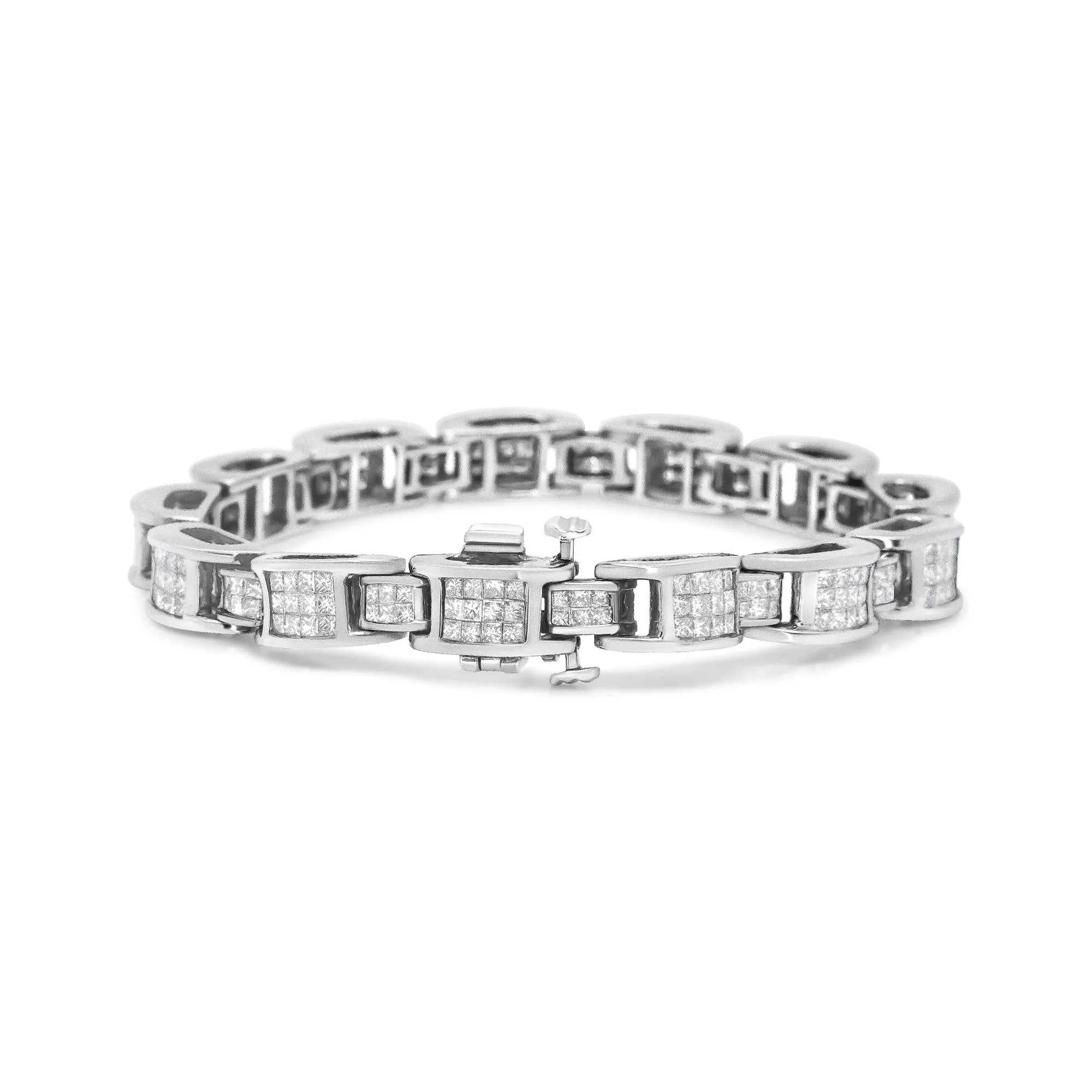14K White Gold 5.0 Cttw Princess Cut Diamond Invisible Set Alternating Size D Shaped Links Tennis Bracelet (H-I Color, S