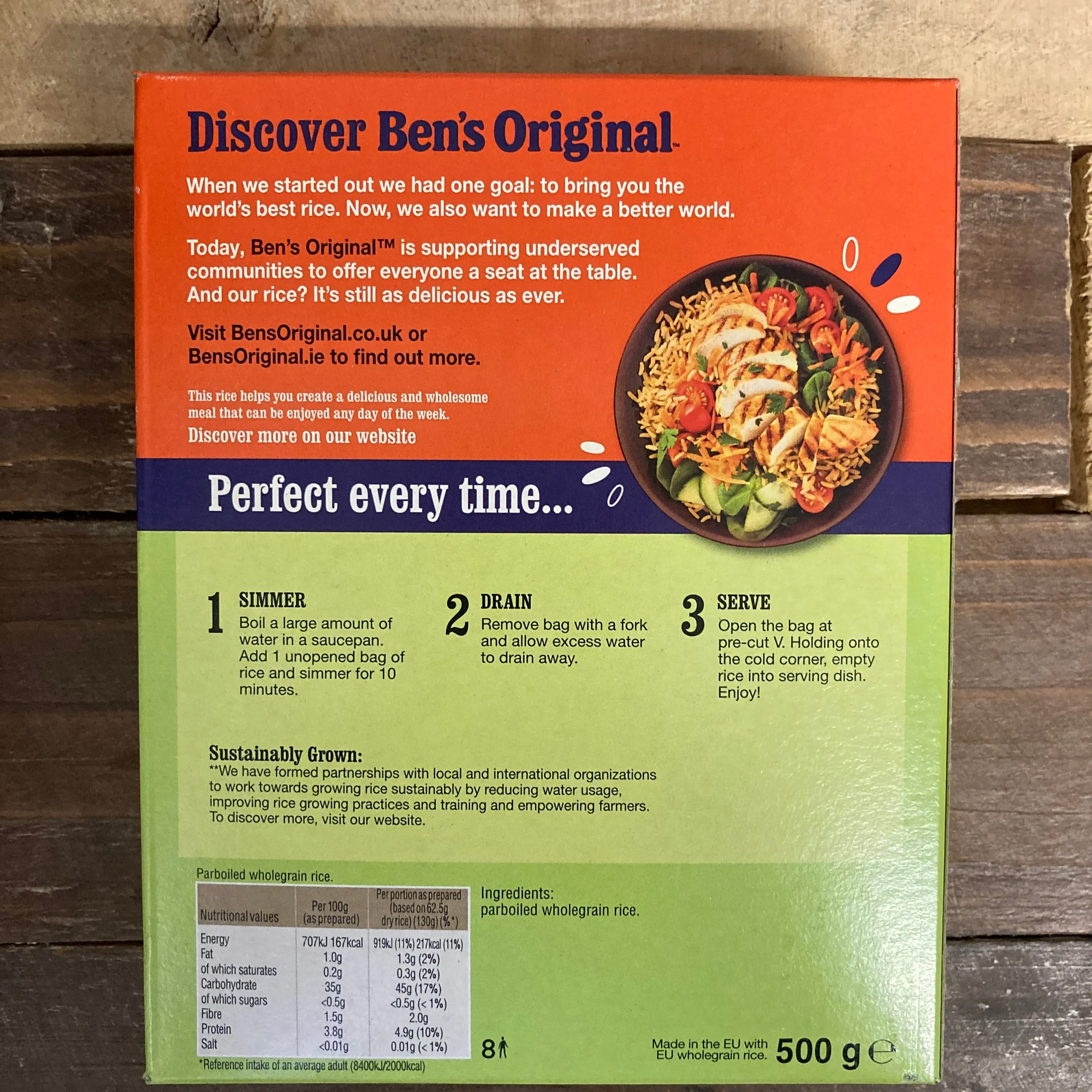 1Kg Ben's Original Boil In Bag Wholegrain Rice (2 Packs of 4x125g)