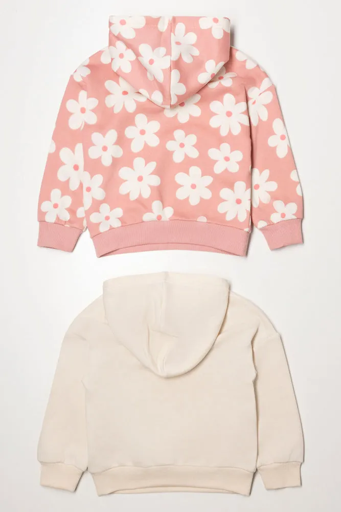 2 Pack Flower Hoodies Peach And Cream