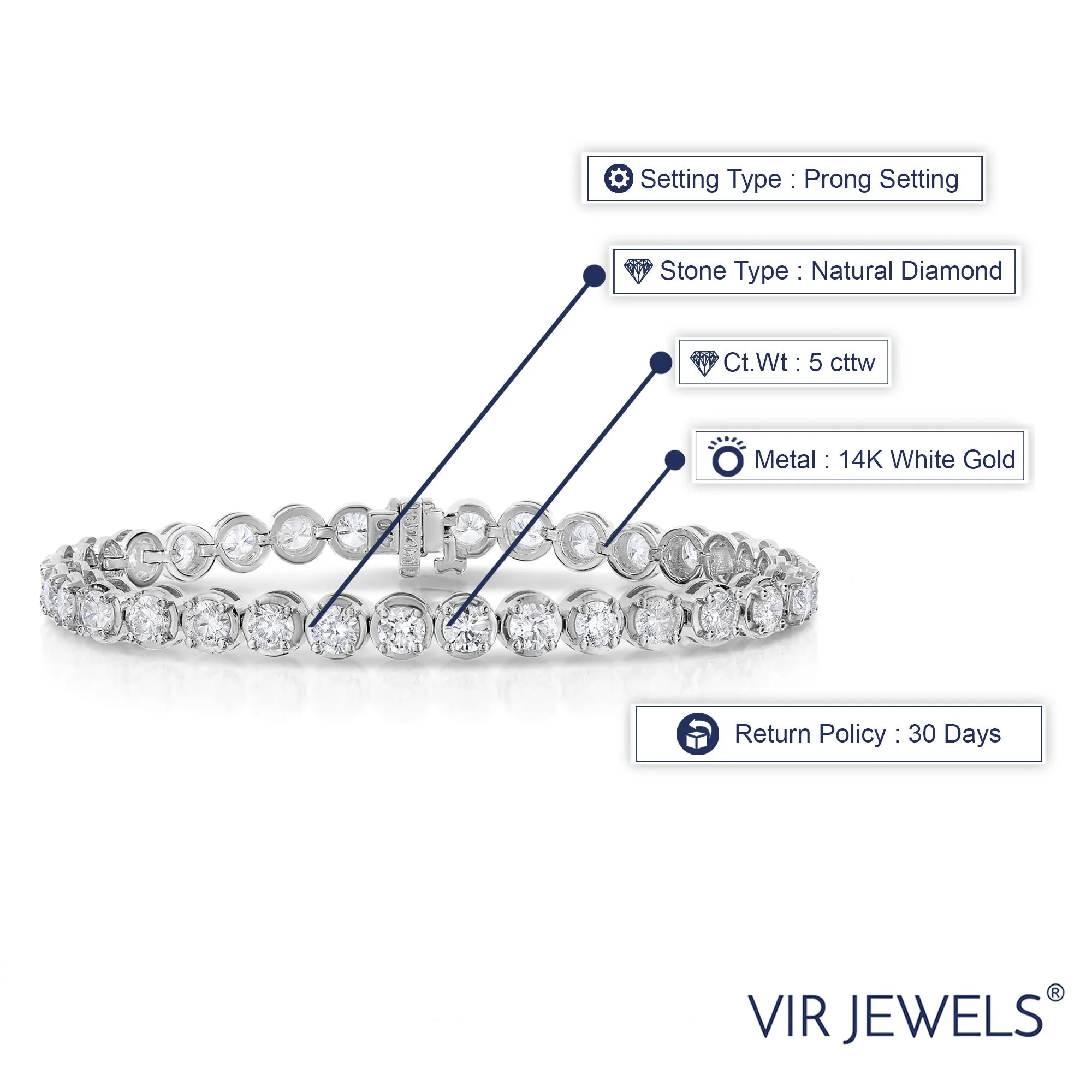 5 cttw Diamond Bubble Link Tennis Bracelets in 14K White Gold