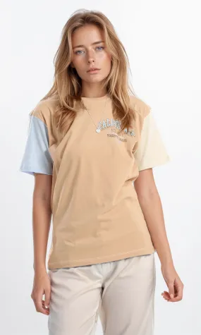 97799 Tri-Tone Cotton Summer Long Tee - Beige, Nude & Baby Blue