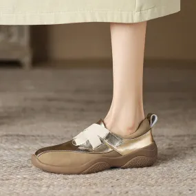 binfenxie NEW Autumn Women Shoes Split Leather Shoes for Women Round Toe Thick Heel Shoes Mixed Colors Hook&loop Sneakers German Trainer