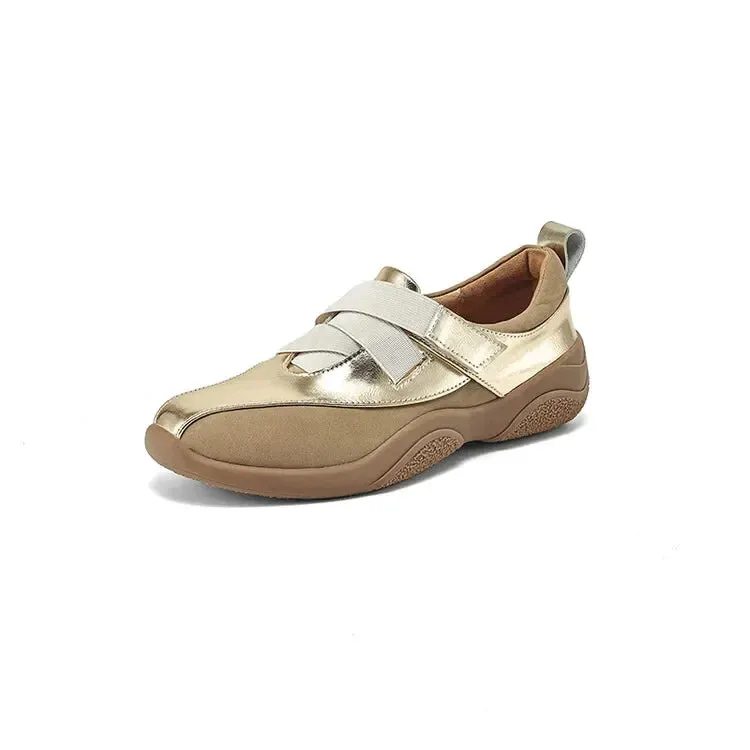 binfenxie NEW Autumn Women Shoes Split Leather Shoes for Women Round Toe Thick Heel Shoes Mixed Colors Hook&loop Sneakers German Trainer