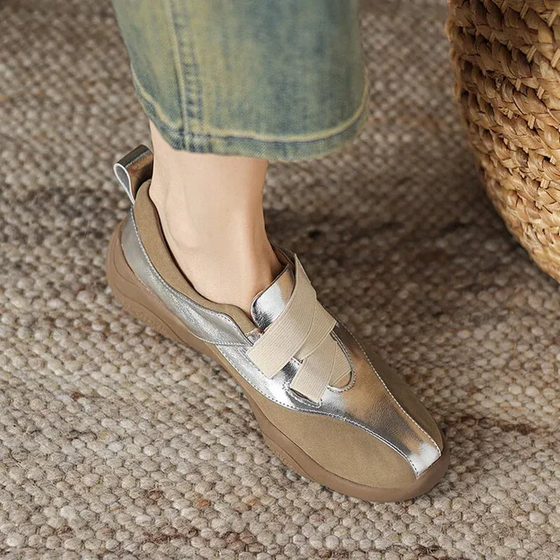 binfenxie NEW Autumn Women Shoes Split Leather Shoes for Women Round Toe Thick Heel Shoes Mixed Colors Hook&loop Sneakers German Trainer