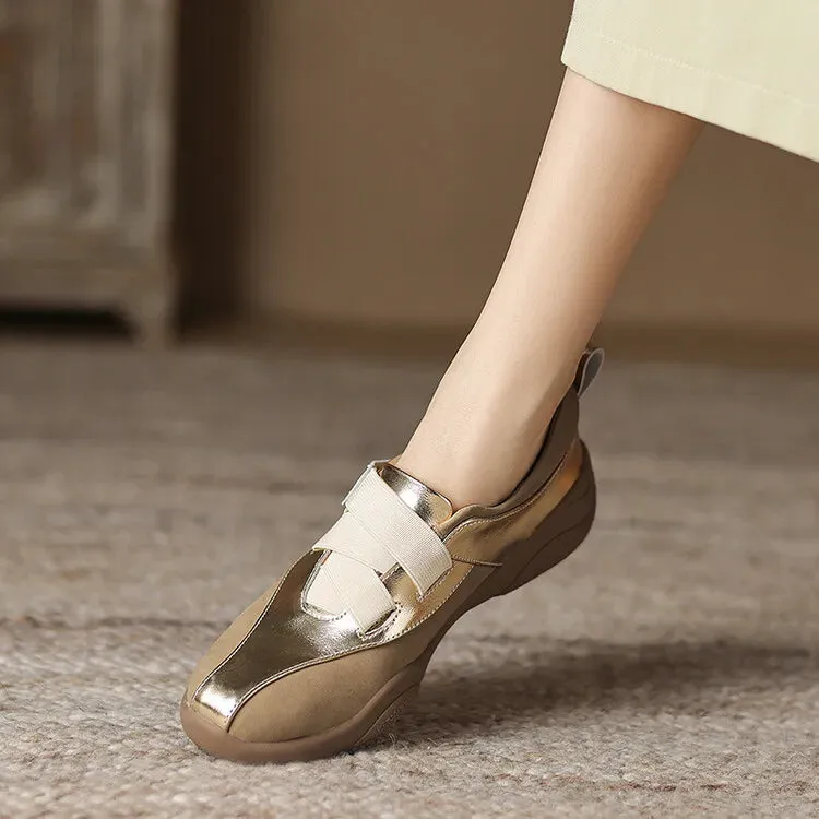 binfenxie NEW Autumn Women Shoes Split Leather Shoes for Women Round Toe Thick Heel Shoes Mixed Colors Hook&loop Sneakers German Trainer