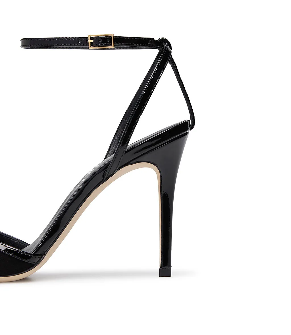 Black pantent and suede leather sandals