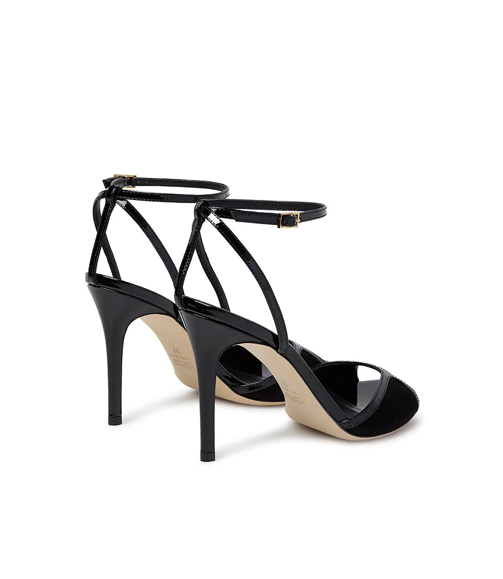 Black pantent and suede leather sandals