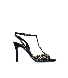  Black  satin and suede jewel sandal
