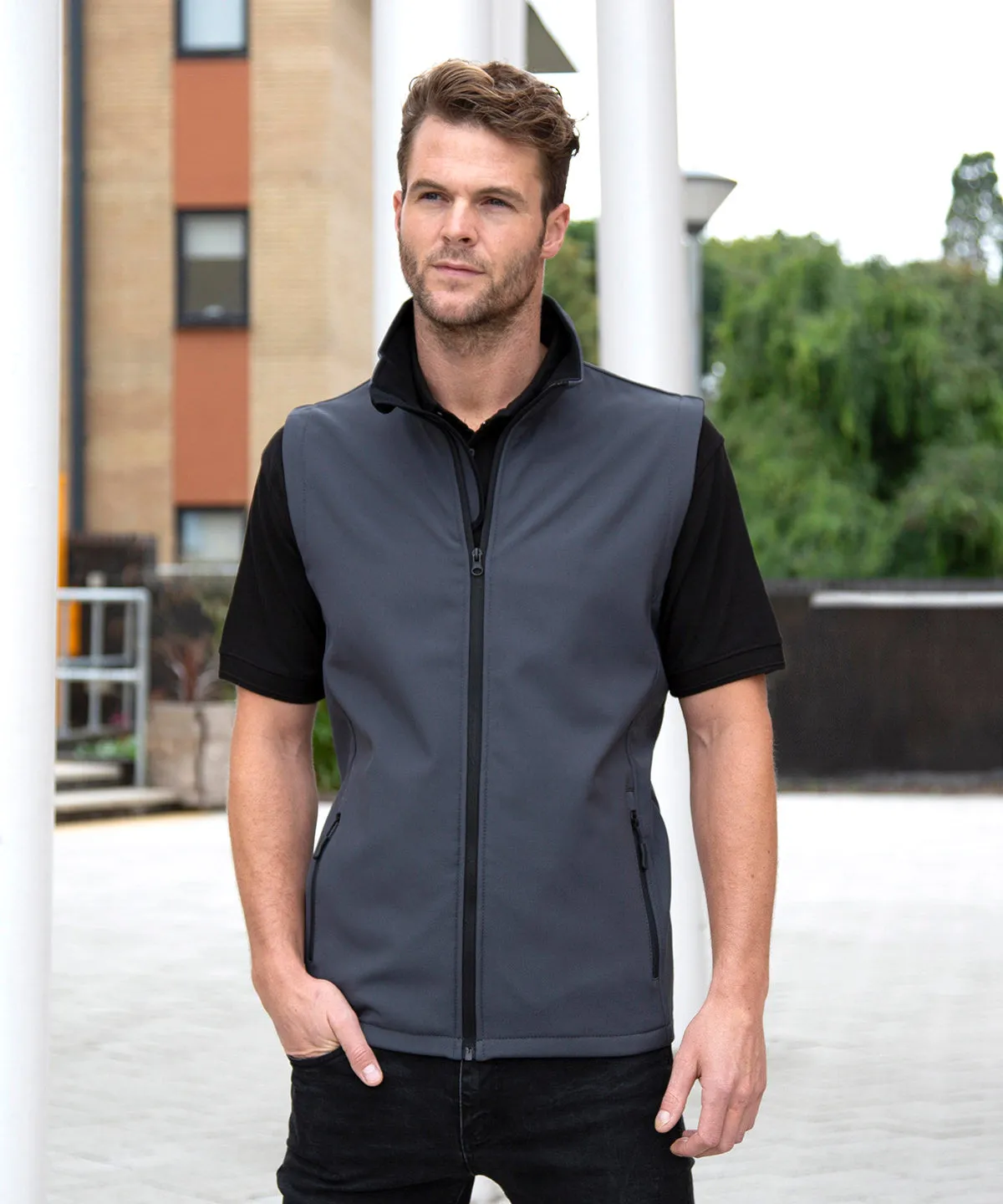 Black/Orange - Printable softshell bodywarmer