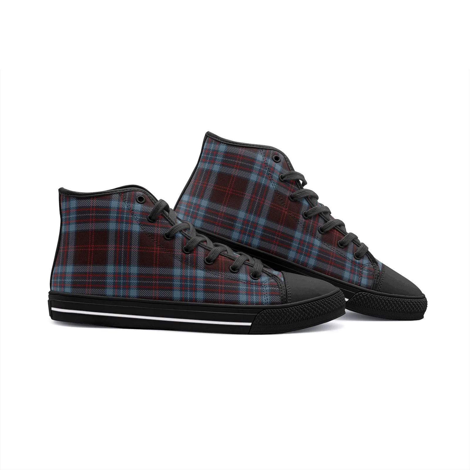Blue & Red Tartan Plaid High Top Canvas Shoes