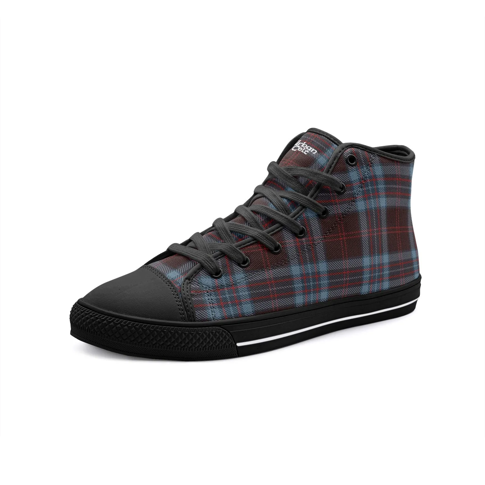 Blue & Red Tartan Plaid High Top Canvas Shoes