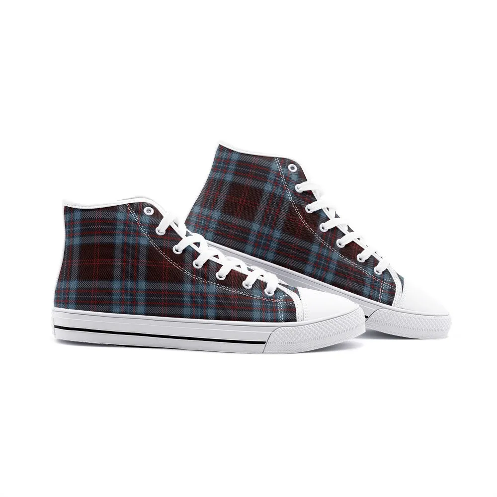 Blue & Red Tartan Plaid High Top Canvas Shoes