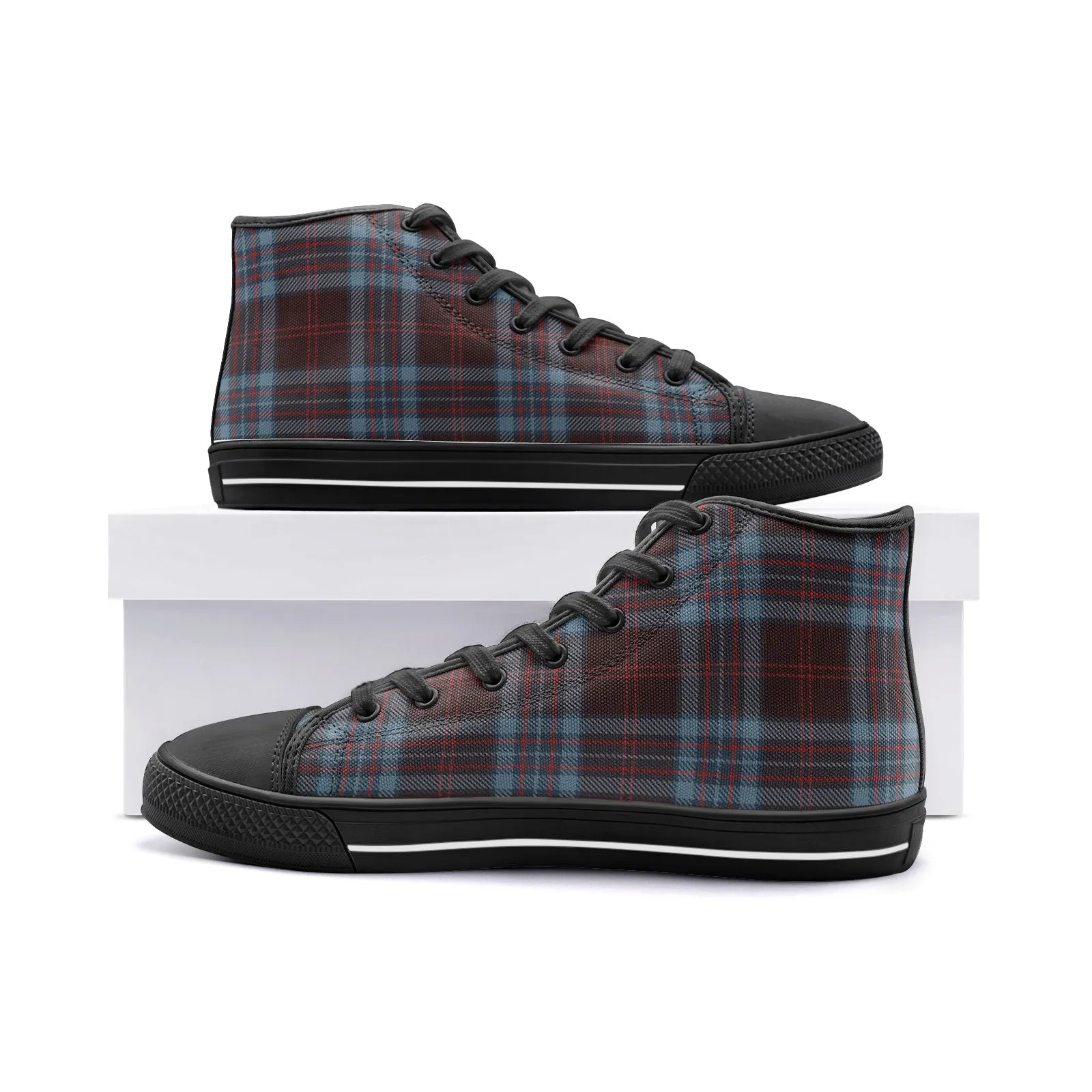 Blue & Red Tartan Plaid High Top Canvas Shoes
