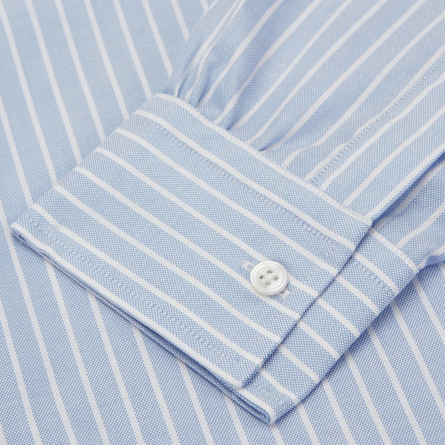 Blue and White Broad Stripe Oxford Weekend Fit Shirt with Dorset Collar and 1-Button Cuffs