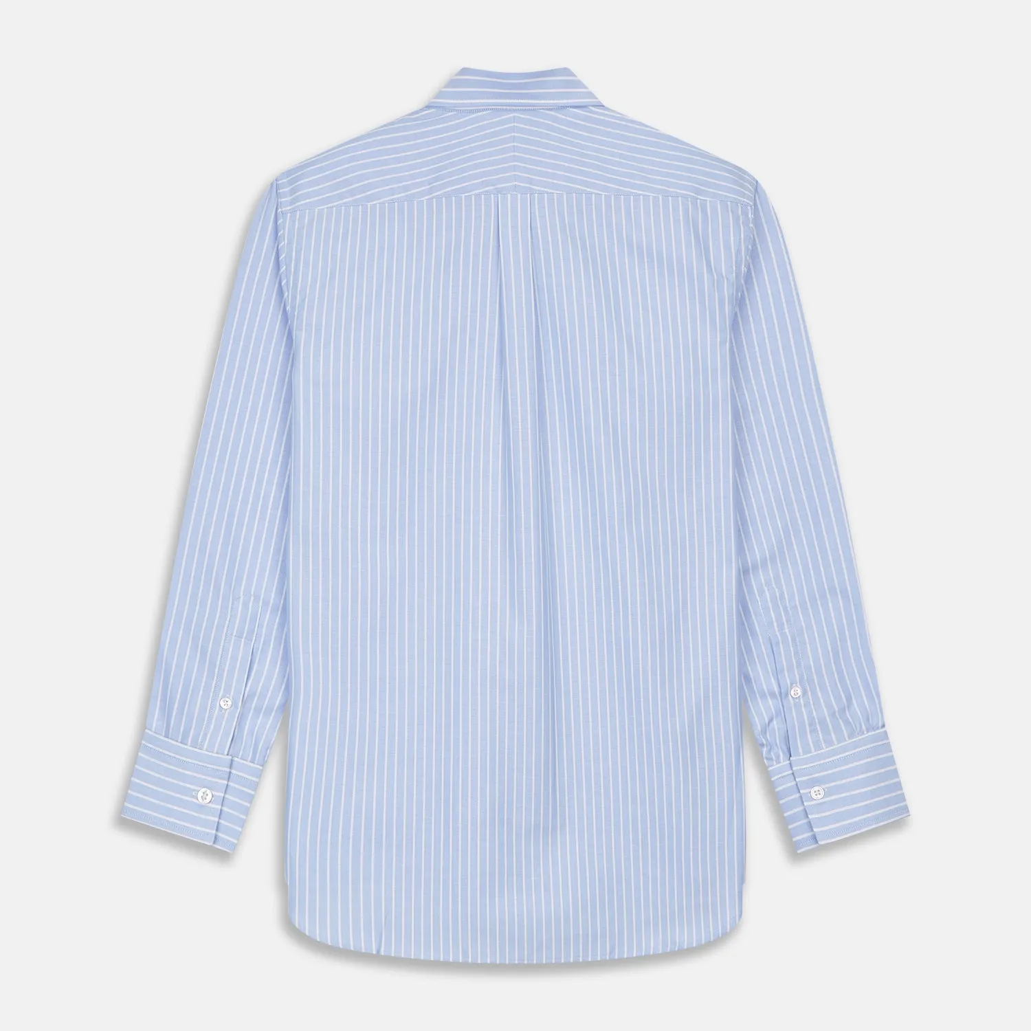 Blue and White Broad Stripe Oxford Weekend Fit Shirt with Dorset Collar and 1-Button Cuffs