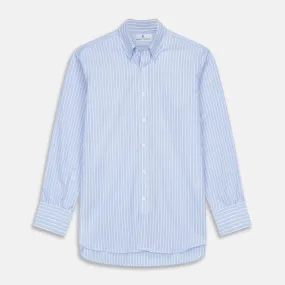 Blue and White Broad Stripe Oxford Weekend Fit Shirt with Dorset Collar and 1-Button Cuffs