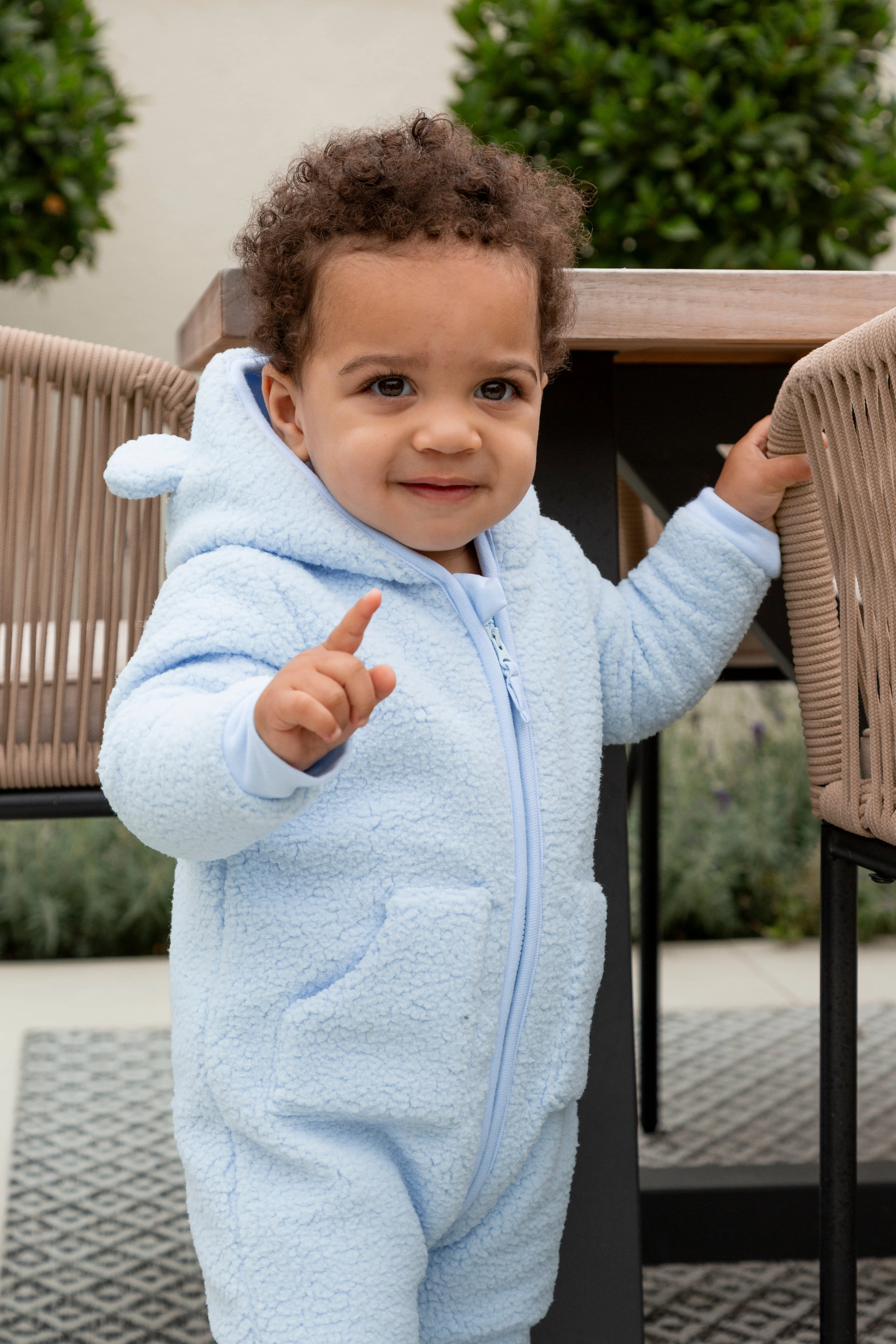 Boys Blue Towelling All In One With Hood