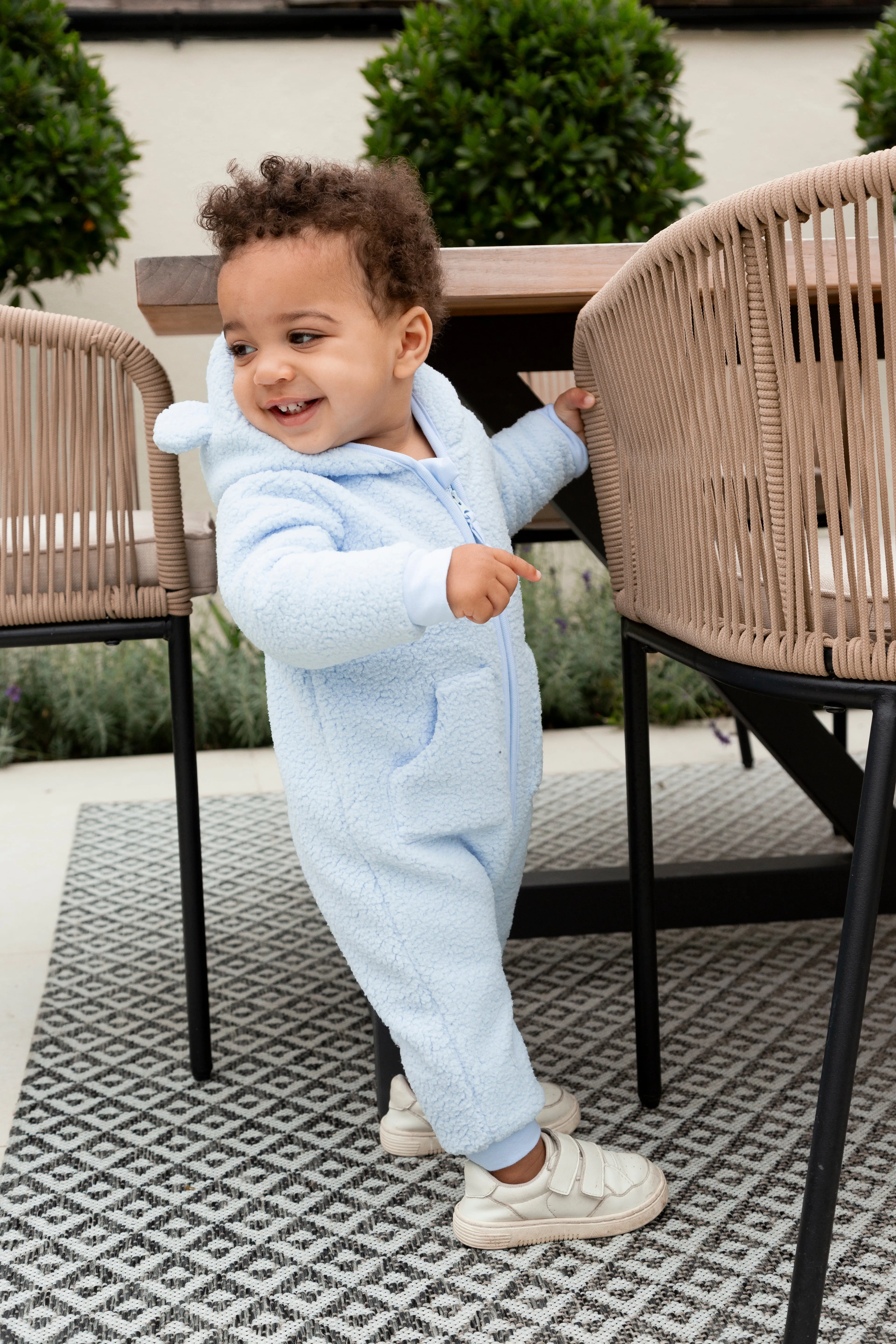 Boys Blue Towelling All In One With Hood