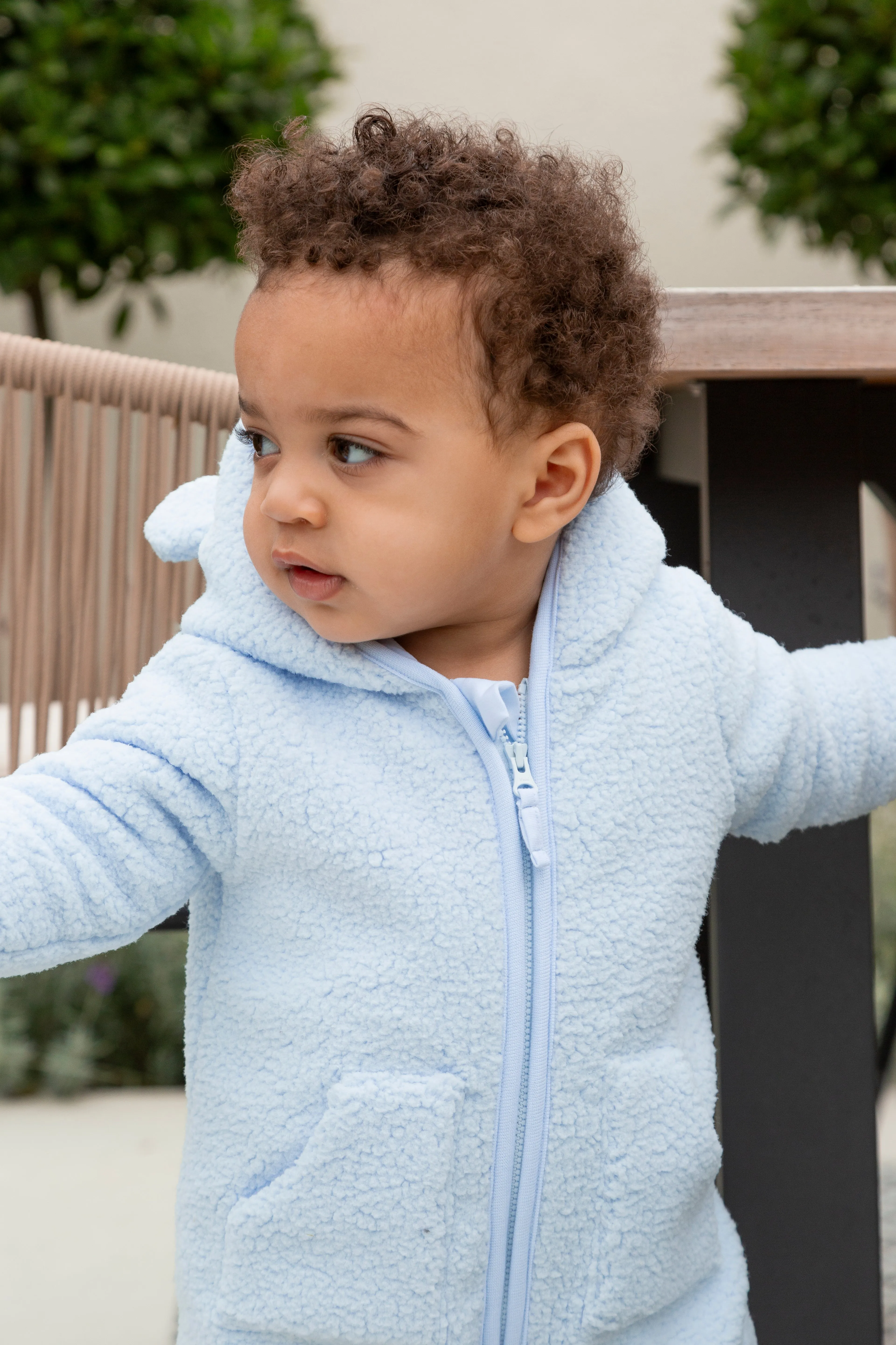 Boys Blue Towelling All In One With Hood