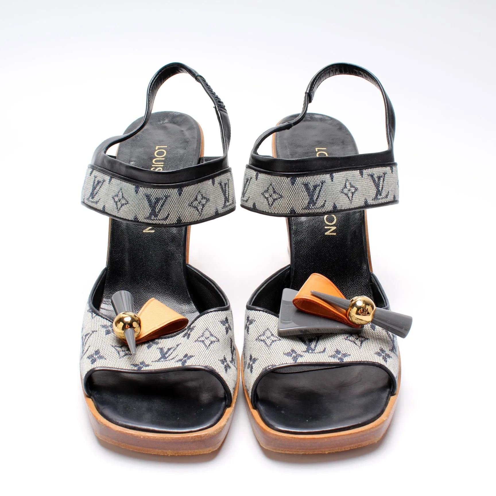 Canvas Monogram Wedge Sandals Size 38.5