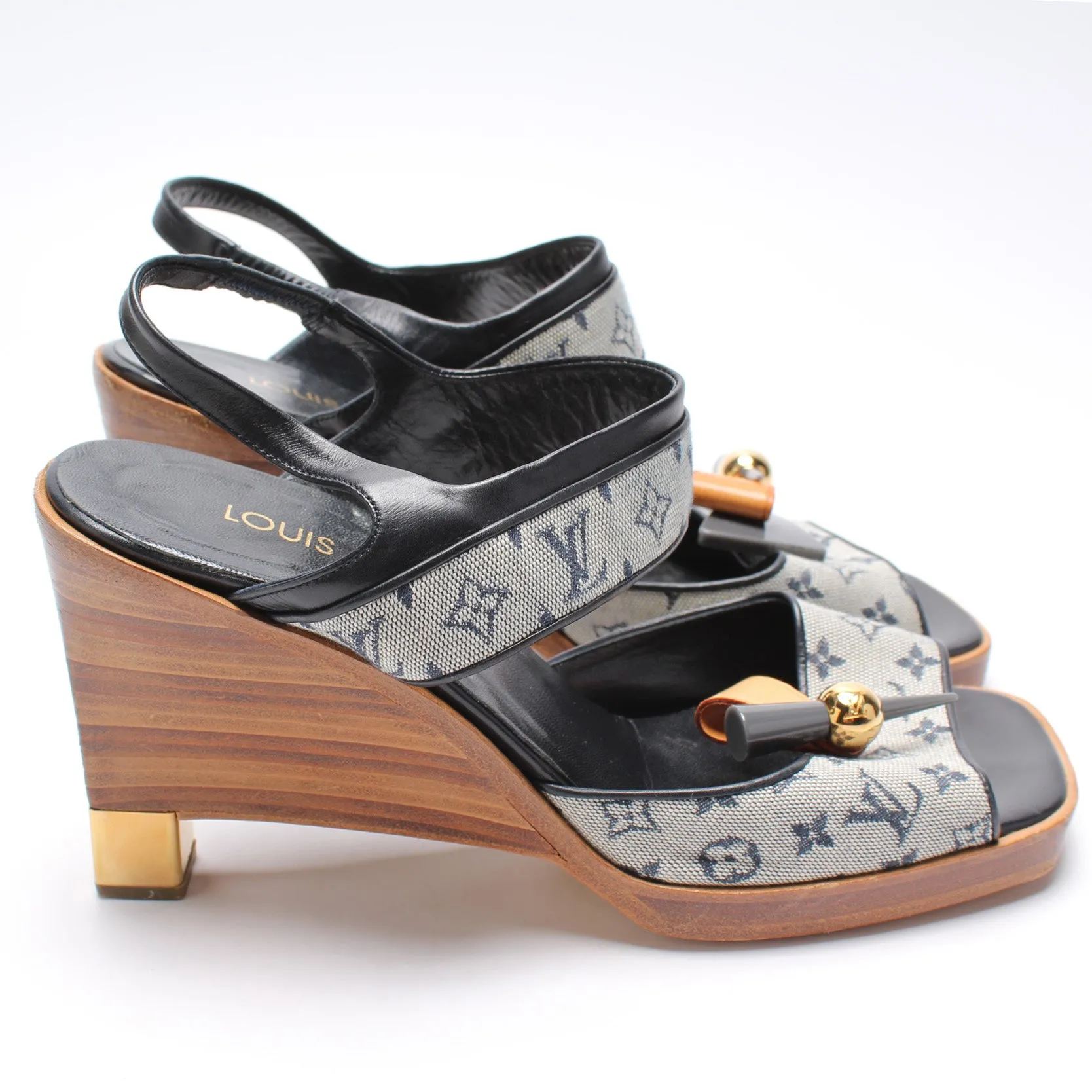 Canvas Monogram Wedge Sandals Size 38.5