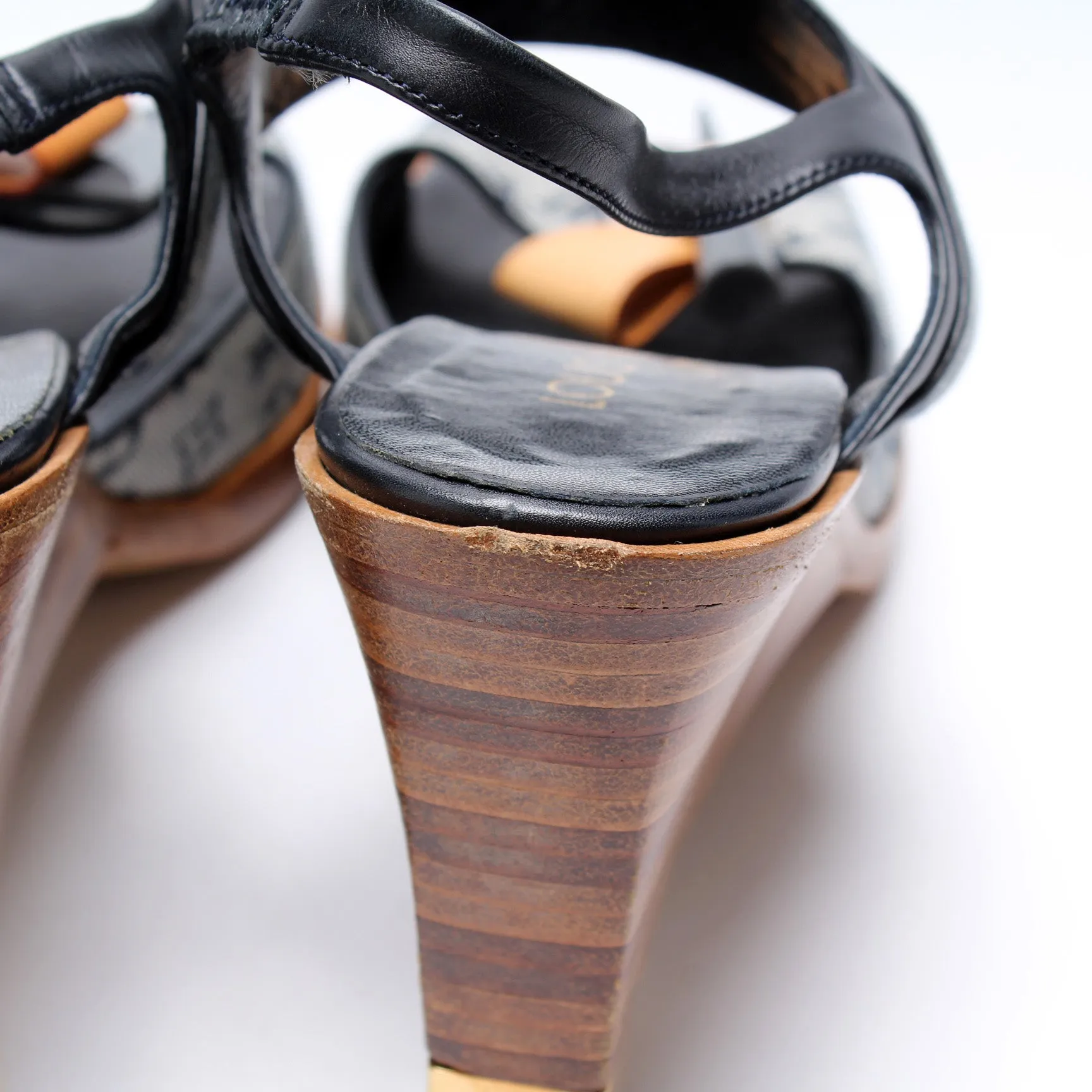 Canvas Monogram Wedge Sandals Size 38.5