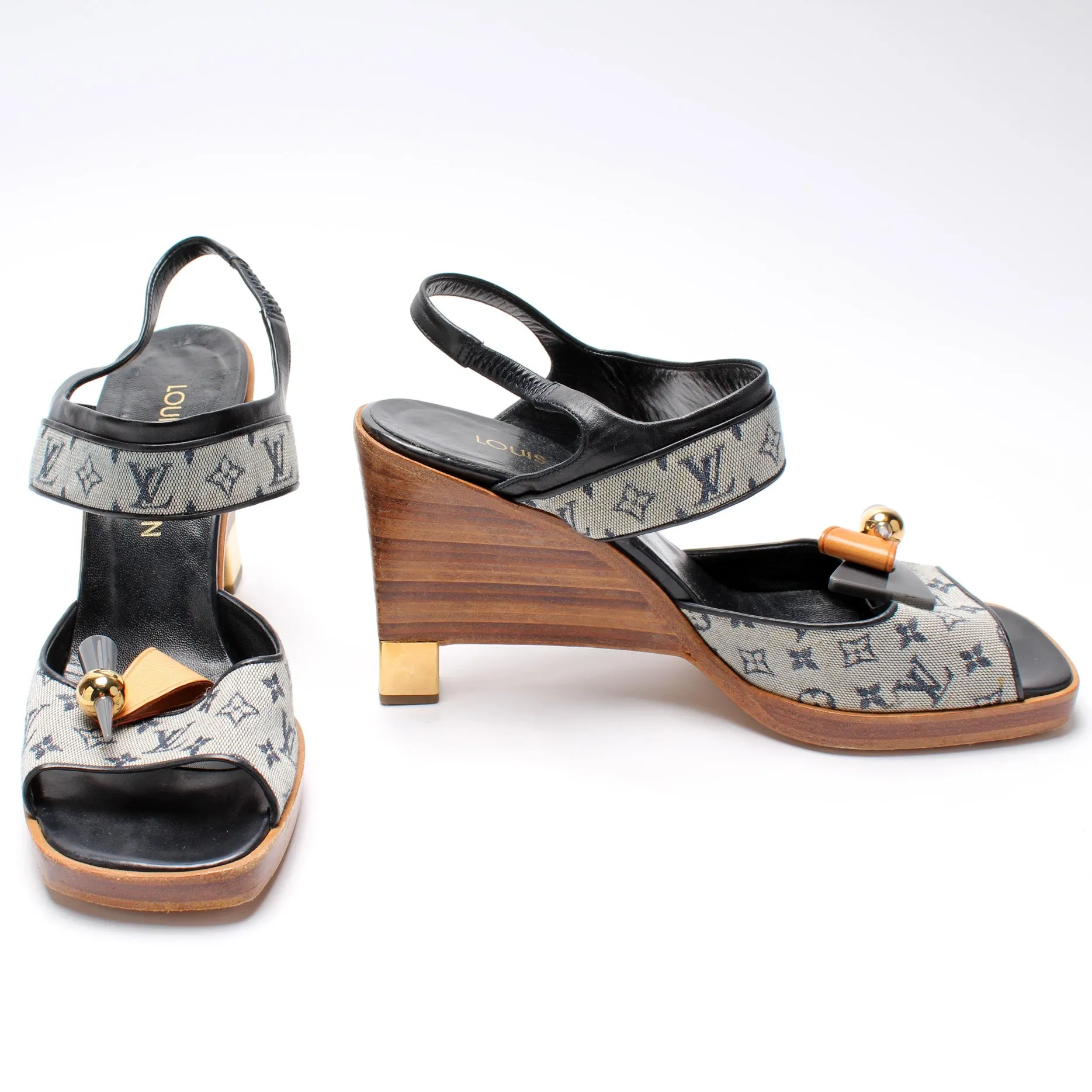 Canvas Monogram Wedge Sandals Size 38.5