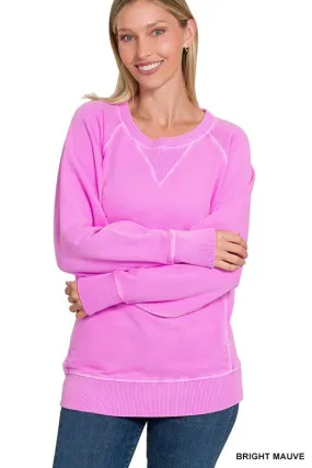 Casual Candor Bright Mauve French Terry Pocket Pullover Top (Size XL)
