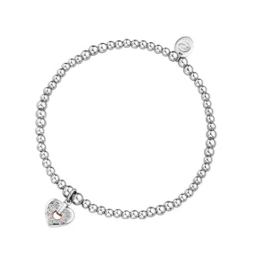 Clogau Cariad Sparkle Heart Affinity Sterling Silver Bead Bracelet 16.5-17.5cm
