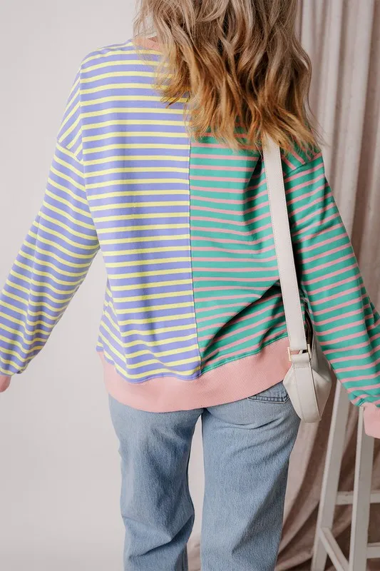 Colorblock Drop Shoulder Oversized Pullover