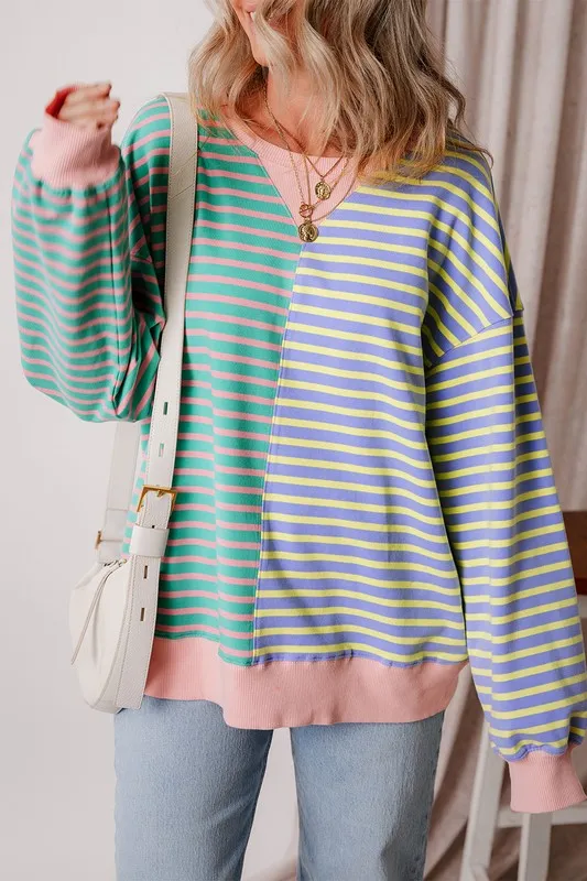 Colorblock Drop Shoulder Oversized Pullover