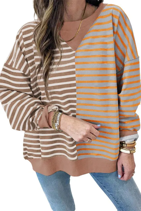 Colorblock Drop Shoulder Oversized Pullover