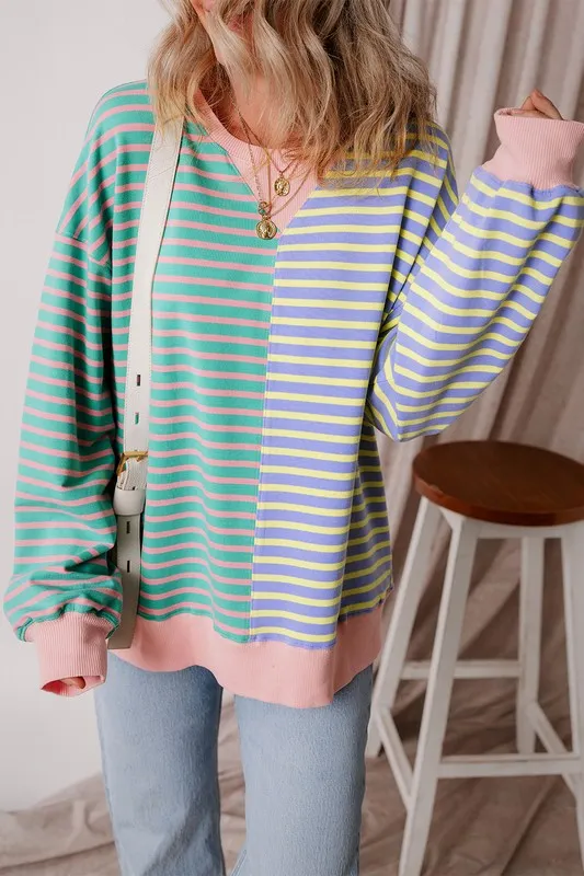 Colorblock Drop Shoulder Oversized Pullover