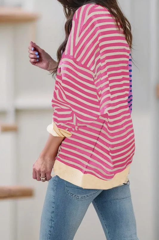 Colorblock Drop Shoulder Oversized Pullover