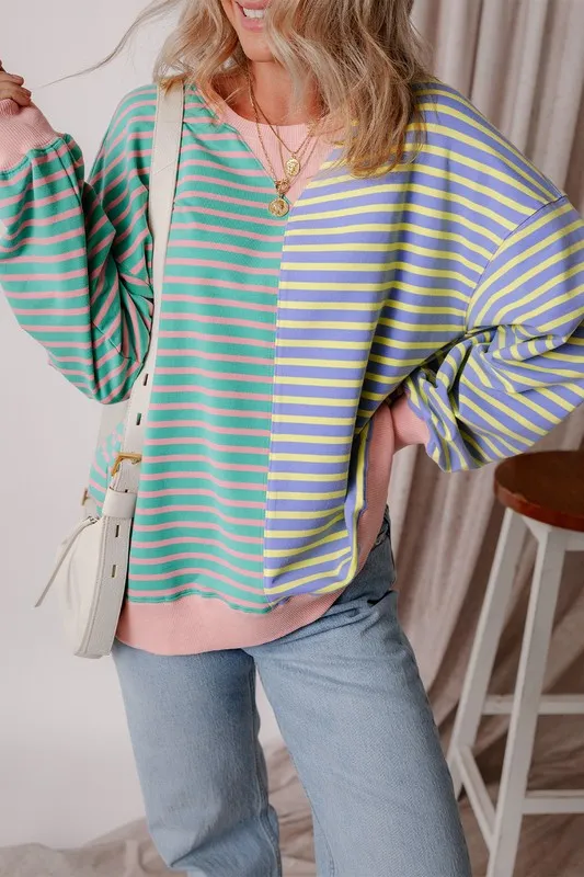Colorblock Drop Shoulder Oversized Pullover