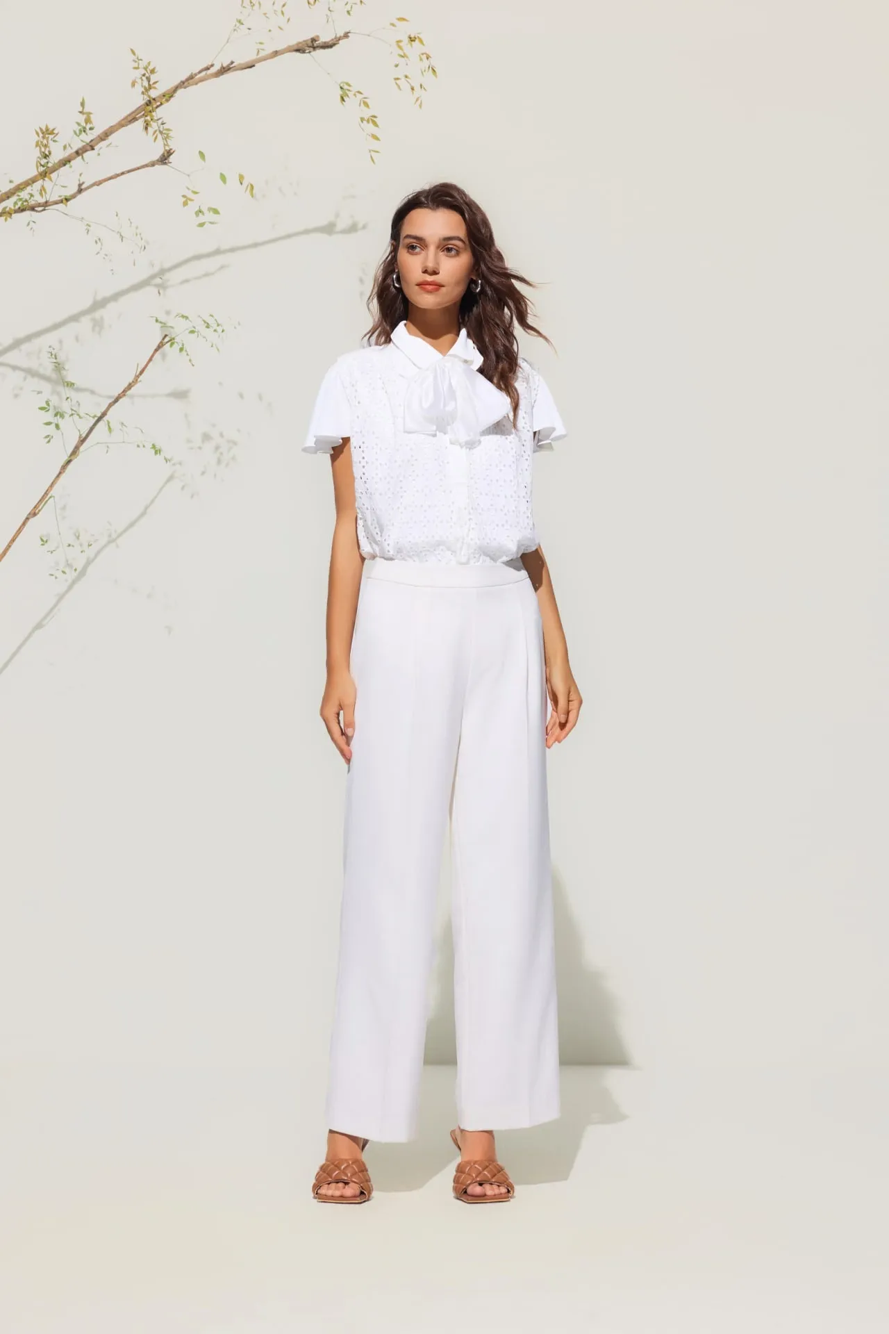Cotton Eyelet Short Sleeve Casual Shirt