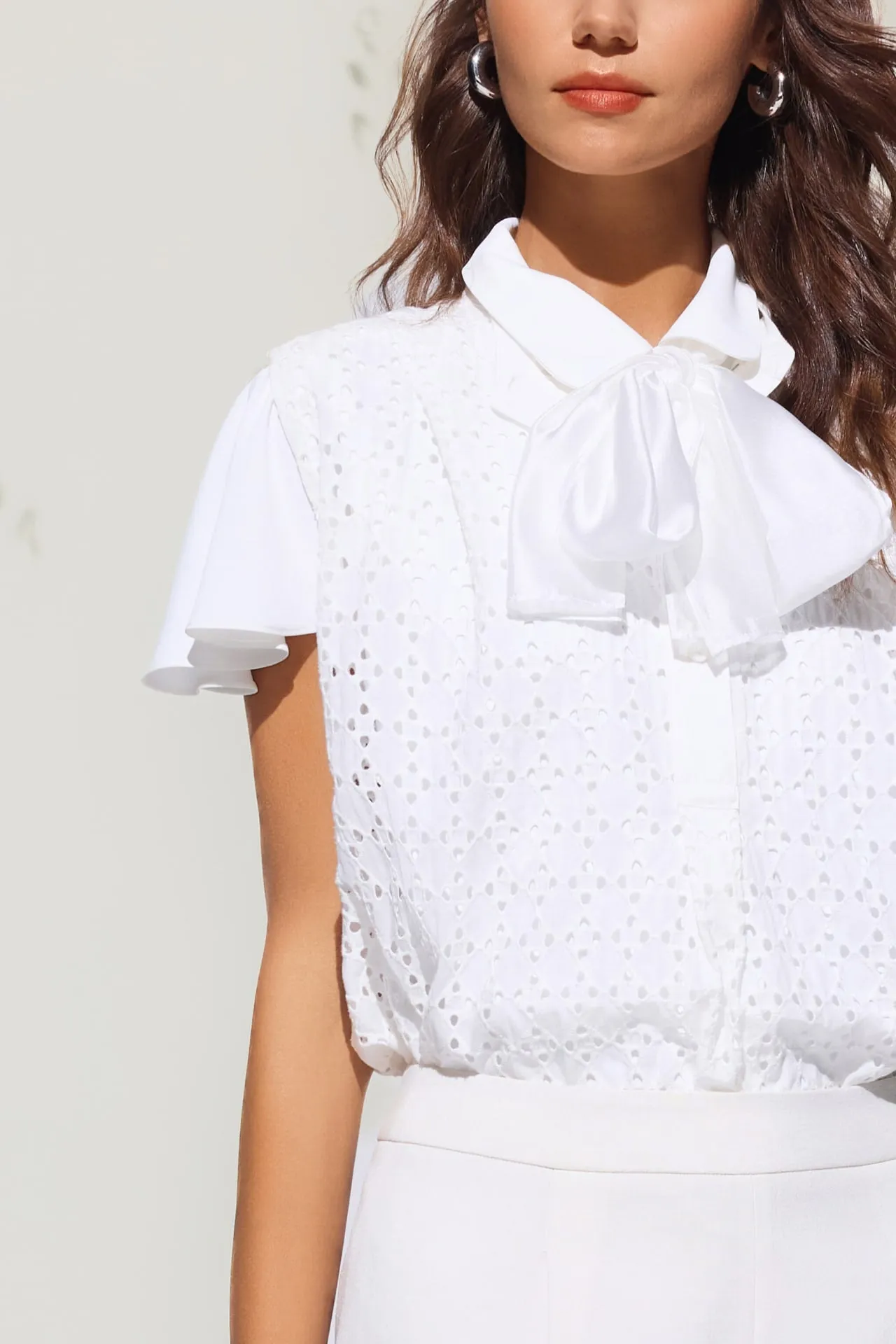 Cotton Eyelet Short Sleeve Casual Shirt