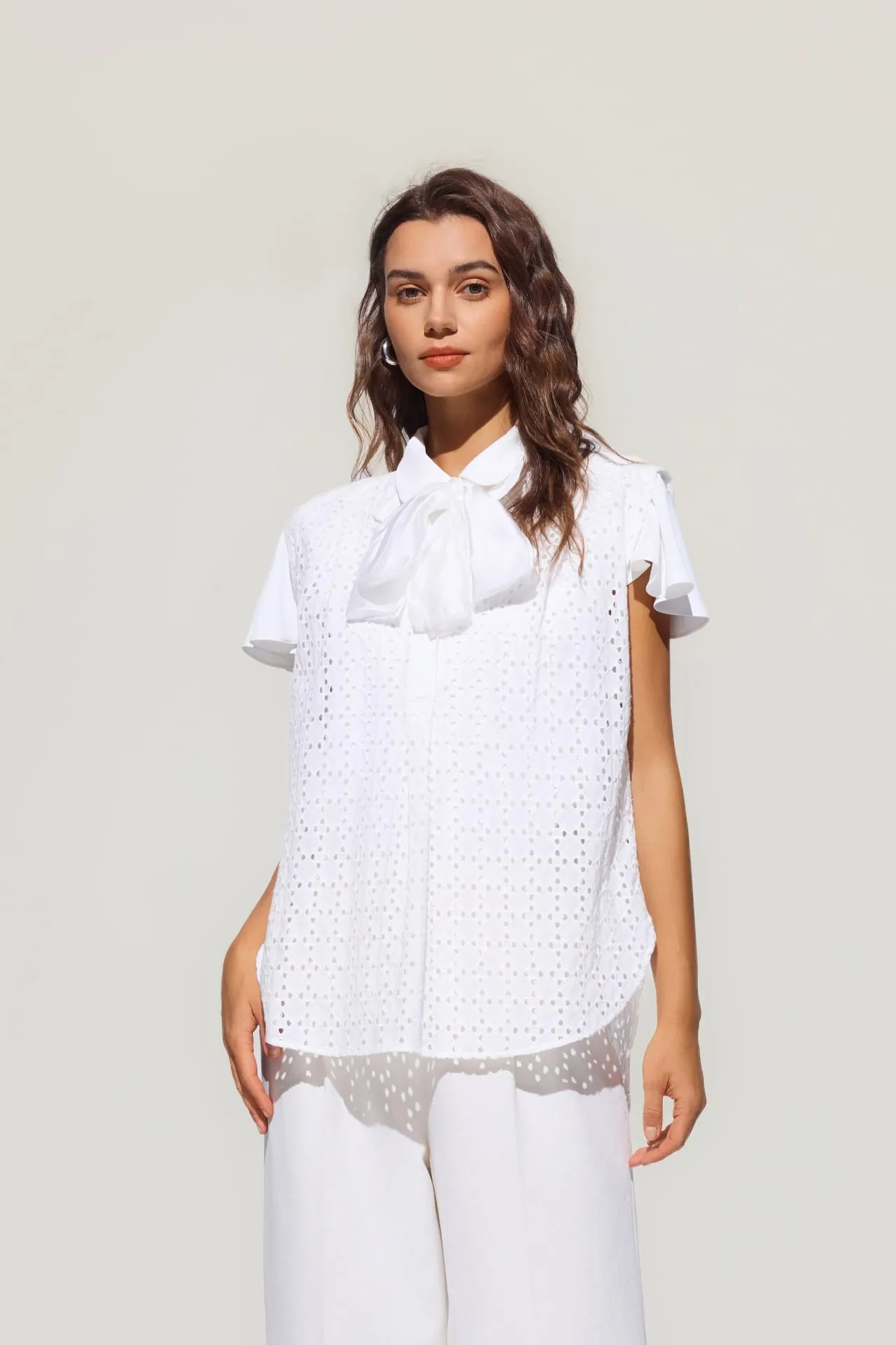 Cotton Eyelet Short Sleeve Casual Shirt