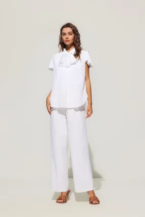 Cotton Eyelet Short Sleeve Casual Shirt