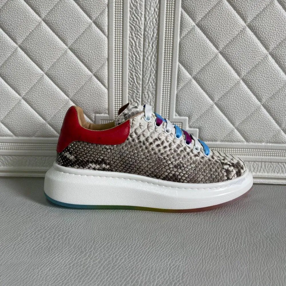 Crocodile Shoes Python Leather Fashion White Shoes Womens Height Increase Sneakers Casual Shoes Female Travel Footwear