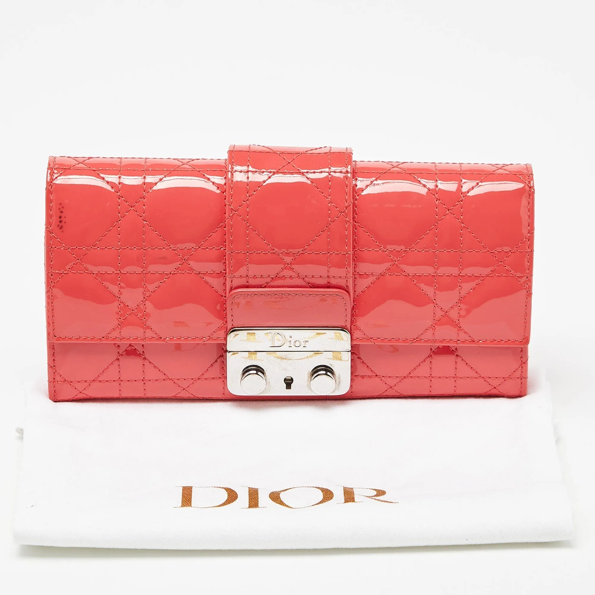 DIOR Orange Cannage Patent Leather Miss  Promenade Wallet