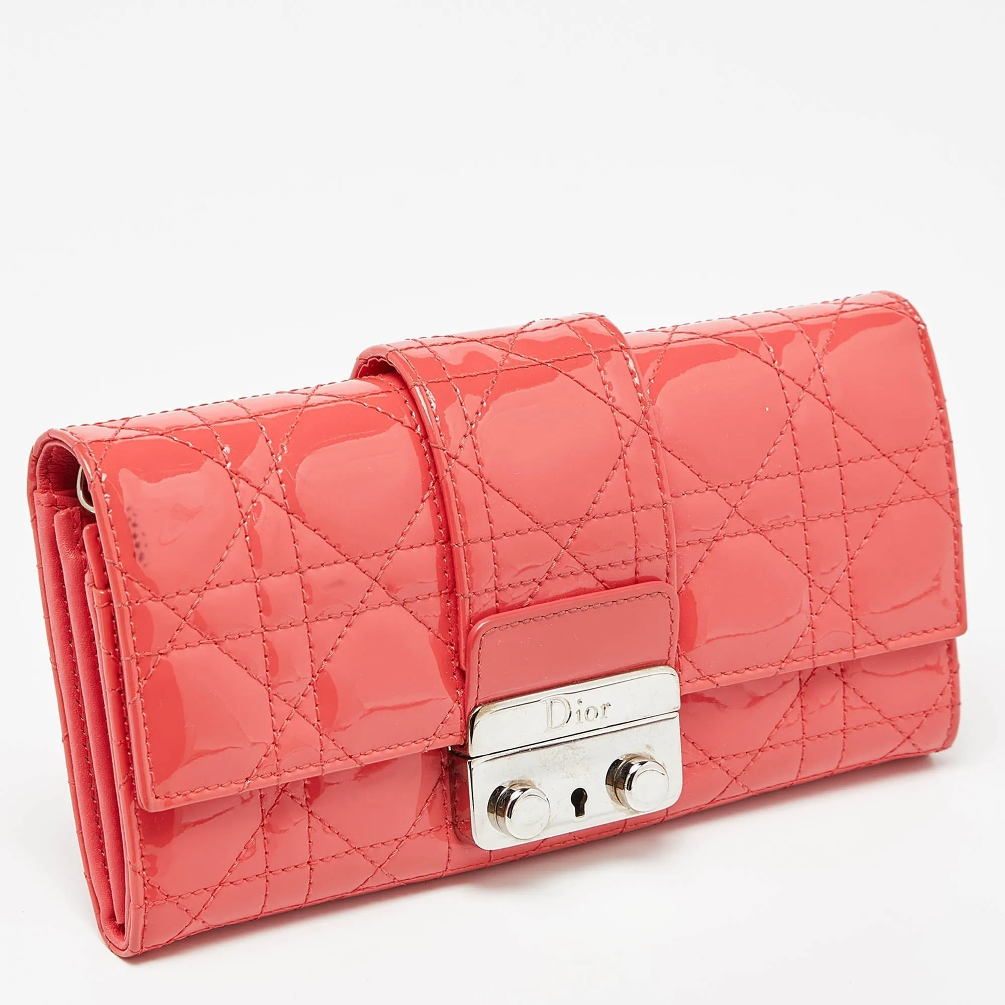 DIOR Orange Cannage Patent Leather Miss  Promenade Wallet