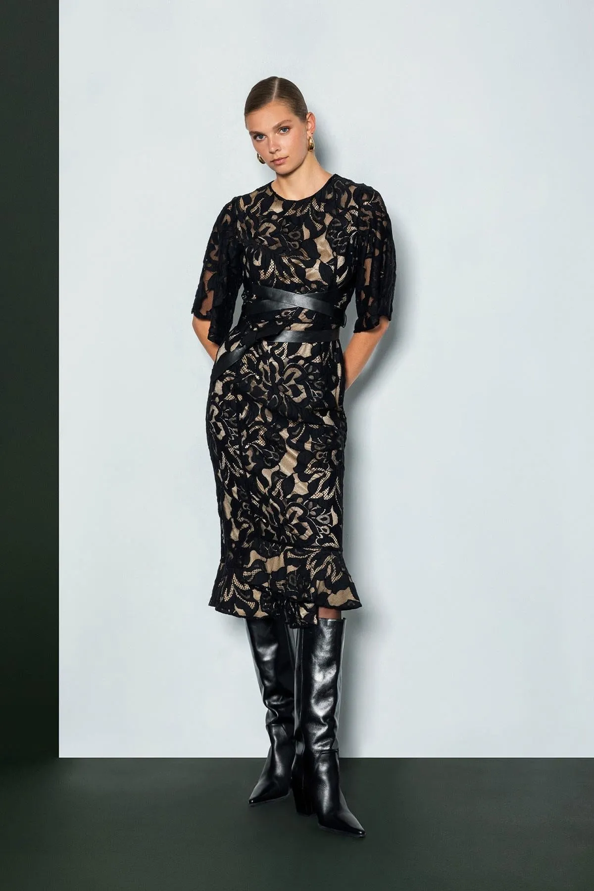 Dress with Embroidery Belt Black