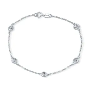 Elegant CZ By The Yard Anklet Ankle Bracelet Rose Gold Plated Sterling Silver 9-10"