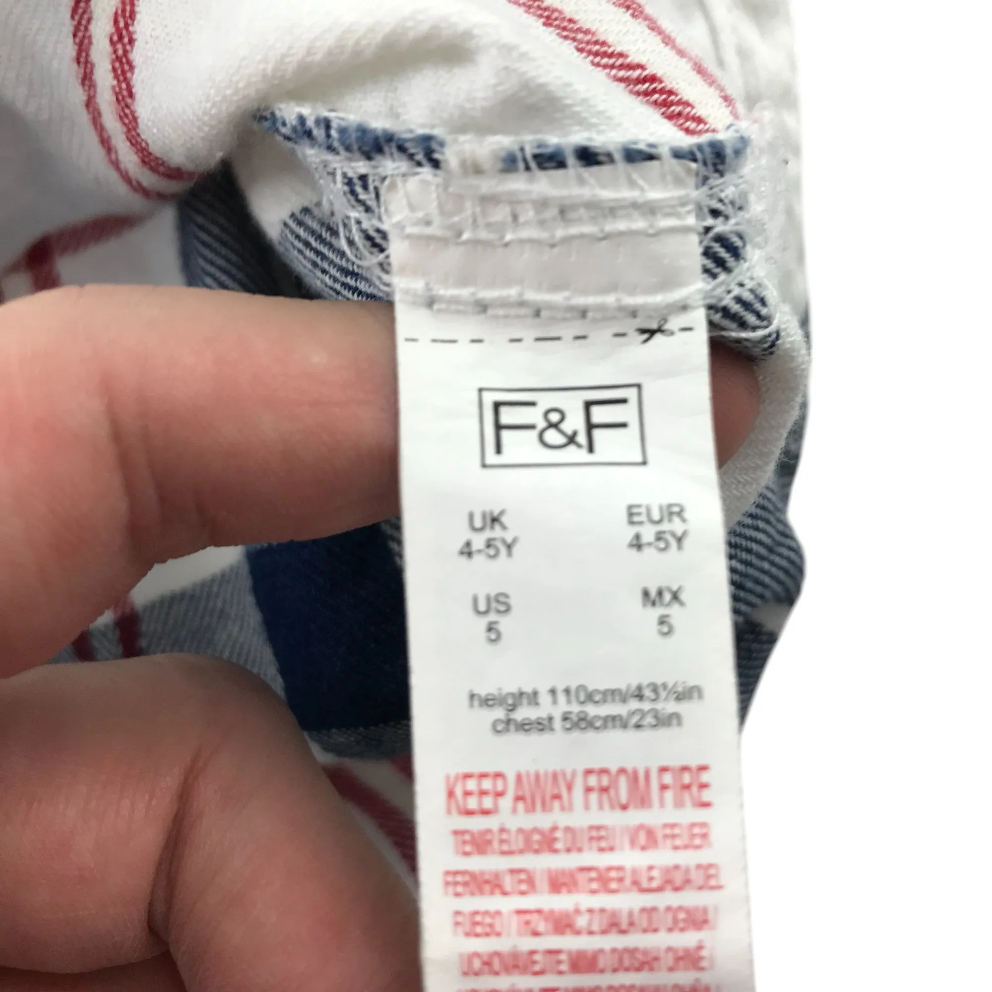 F&F Shirt 4-5 Years White Checked Hoodie Style Cotton