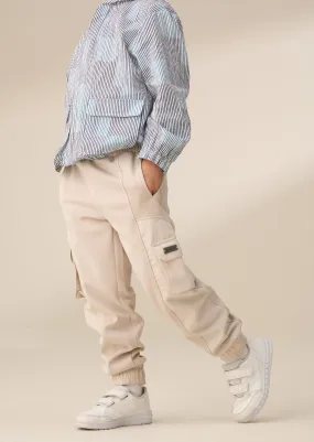 Frank Cream Panelled Mix Fabric Joggers
