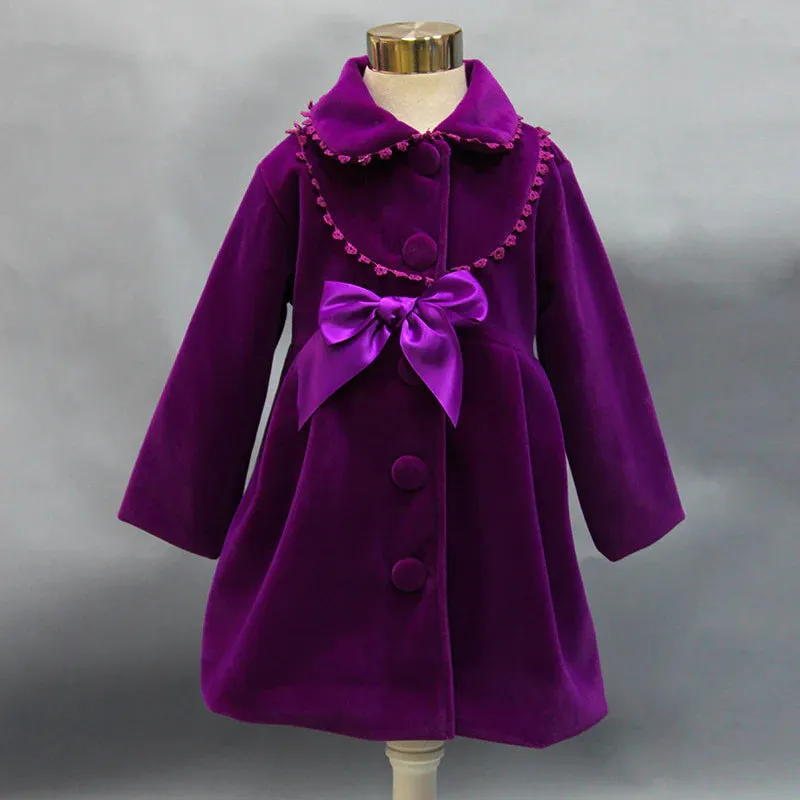 Girls' Wool Blend Bow Coats